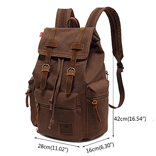 autumndeer Vintage Unisex Casual Leather and Canvas Backpack, Coffee-3