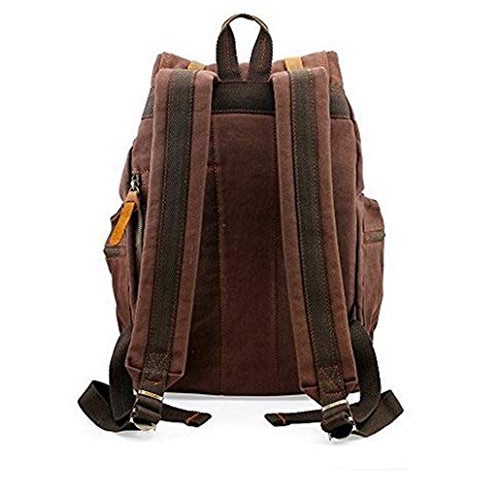 autumndeer Vintage Unisex Casual Leather and Canvas Backpack, Coffee-5