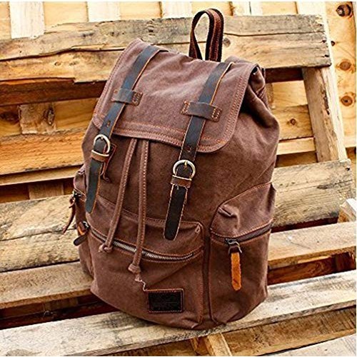 autumndeer Vintage Unisex Casual Leather and Canvas Backpack, Coffee-6