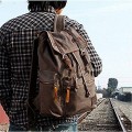autumndeer Vintage Unisex Casual Leather and Canvas Backpack, Brown