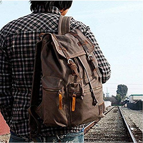 autumndeer Vintage Unisex Casual Leather and Canvas Backpack, Brown-1