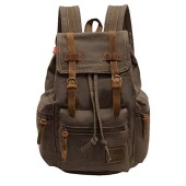 autumndeer Vintage Unisex Casual Leather and Canvas Backpack, Brown