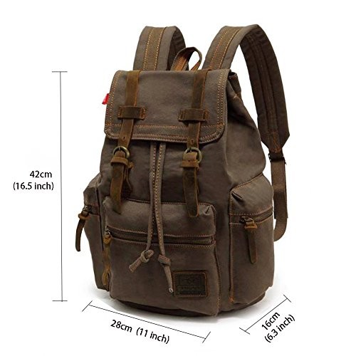 autumndeer Vintage Unisex Casual Leather and Canvas Backpack, Brown-3