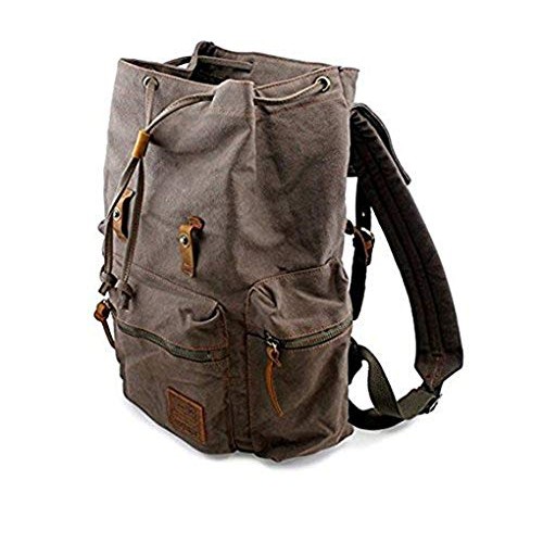 autumndeer Vintage Unisex Casual Leather and Canvas Backpack, Brown-4