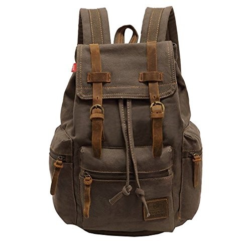 autumndeer Vintage Unisex Casual Leather and Canvas Backpack, Brown