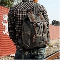 autumndeer Vintage Unisex Casual Leather and Canvas Backpack, Grey, 27.9 x 16 x 41.9 cm