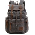 autumndeer Vintage Unisex Casual Leather and Canvas Backpack, Grey, 27.9 x 16 x 41.9 cm