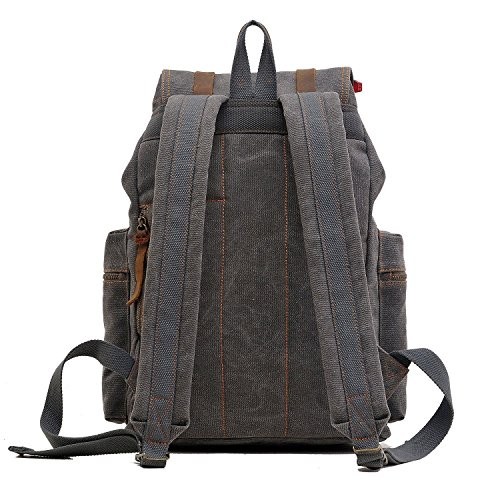autumndeer Vintage Unisex Casual Leather and Canvas Backpack, Grey, 27.9 x 16 x 41.9 cm-5