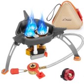 WADEO Foldable Camping Gas Stove, 7200W Windproof Portable Stove with Piezo Ignition and Butane Adapter