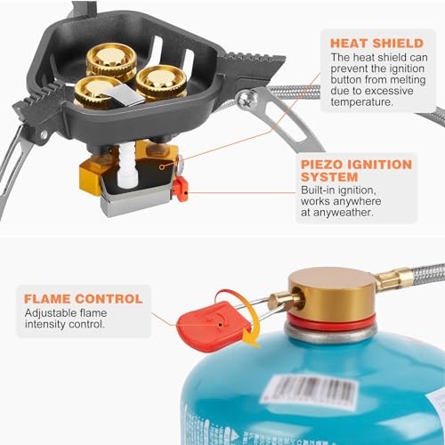 WADEO Foldable Camping Gas Stove, 7200W Windproof Portable Stove with Piezo Ignition and Butane Adapter-2
