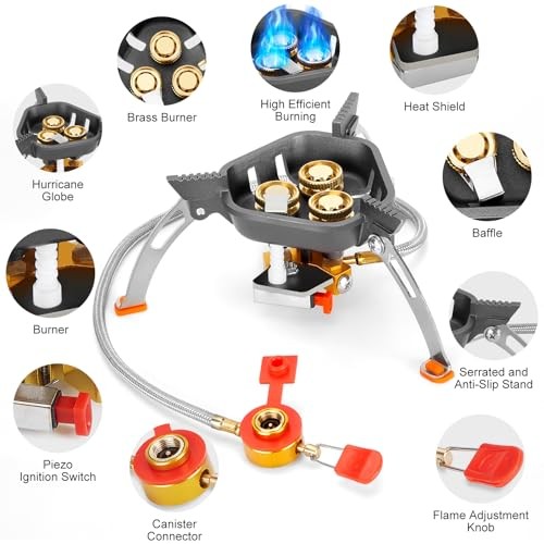 WADEO Foldable Camping Gas Stove, 7200W Windproof Portable Stove with Piezo Ignition and Butane Adapter-3