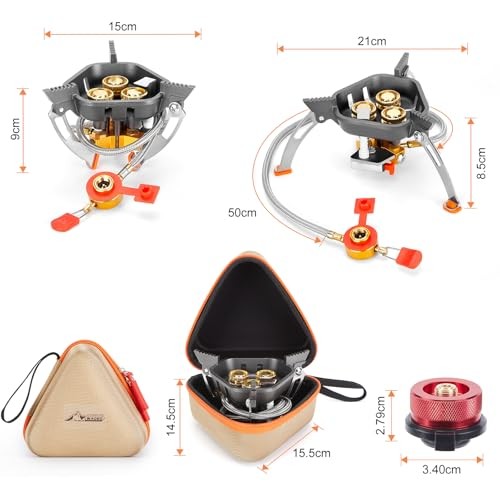 WADEO Foldable Camping Gas Stove, 7200W Windproof Portable Stove with Piezo Ignition and Butane Adapter-4