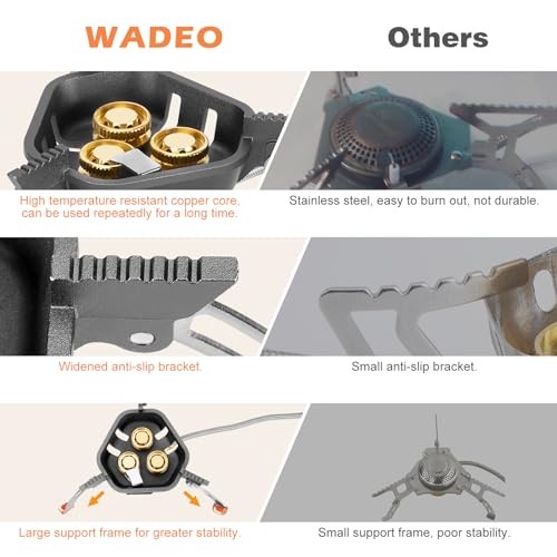 WADEO Foldable Camping Gas Stove, 7200W Windproof Portable Stove with Piezo Ignition and Butane Adapter-5