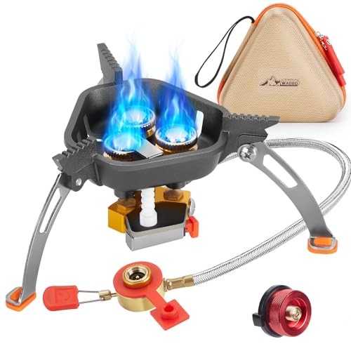 WADEO Foldable Camping Gas Stove, 7200W Windproof Portable Stove with Piezo Ignition and Butane Adapter