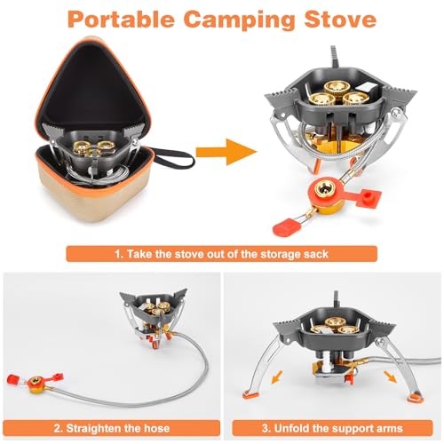 WADEO Foldable Camping Gas Stove, 7200W Windproof Portable Stove with Piezo Ignition and Butane Adapter-6