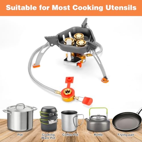 WADEO Foldable Camping Gas Stove, 7200W Windproof Portable Stove with Piezo Ignition and Butane Adapter-7