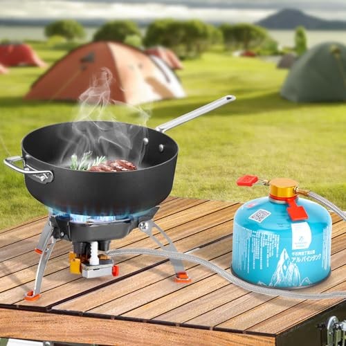 WADEO Foldable Camping Gas Stove, 7200W Windproof Portable Stove with Piezo Ignition and Butane Adapter-8