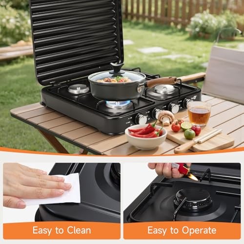 Warmiehomy 4-Burner Portable Camping Gas Stove with Lid, 8800W-2