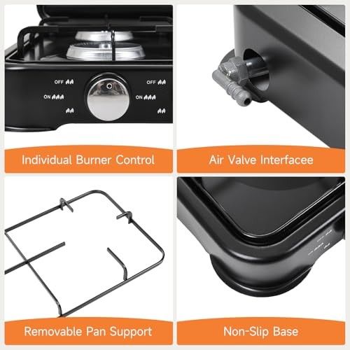 Warmiehomy 4-Burner Portable Camping Gas Stove with Lid, 8800W-4
