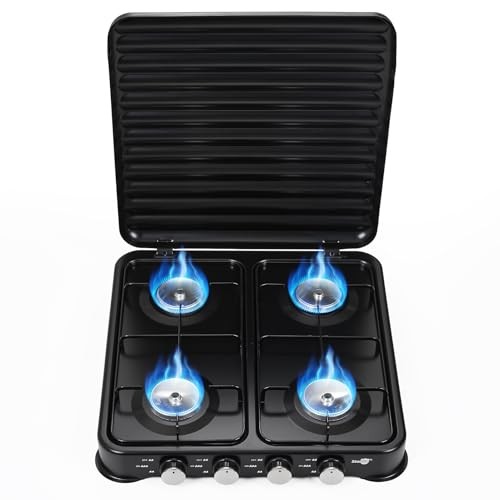 Warmiehomy 4-Burner Portable Camping Gas Stove with Lid, 8800W