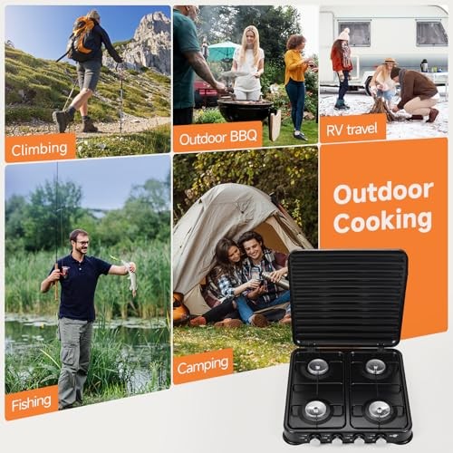 Warmiehomy 4-Burner Portable Camping Gas Stove with Lid, 8800W-6