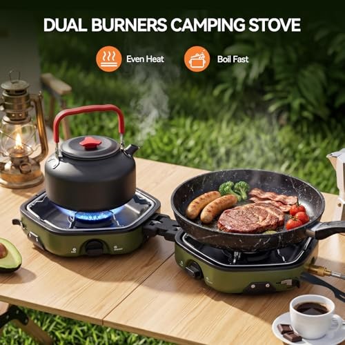 Warmiehomy Double Portable Camping Stove, 17000 BTU, Green-1