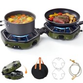 Warmiehomy Double Portable Camping Stove, 17000 BTU, Green
