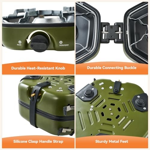 Warmiehomy Double Portable Camping Stove, 17000 BTU, Green-3