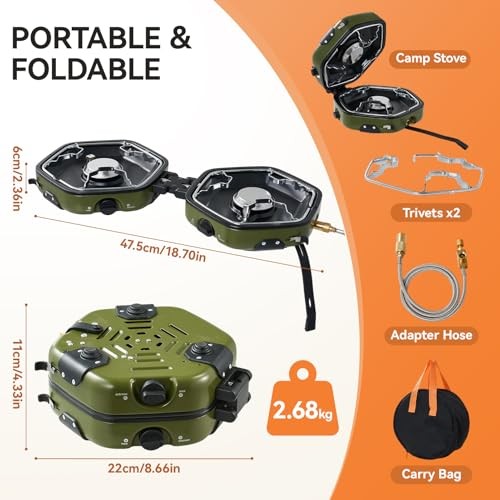 Warmiehomy Double Portable Camping Stove, 17000 BTU, Green-4