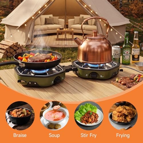 Warmiehomy Double Portable Camping Stove, 17000 BTU, Green-5