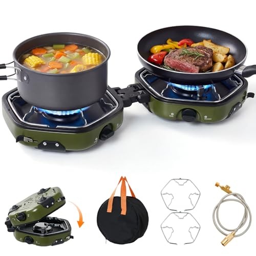 Warmiehomy Double Portable Camping Stove, 17000 BTU, Green