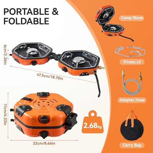 Warmiehomy Double Portable Camping Stove, 17000 BTU, Orange-4