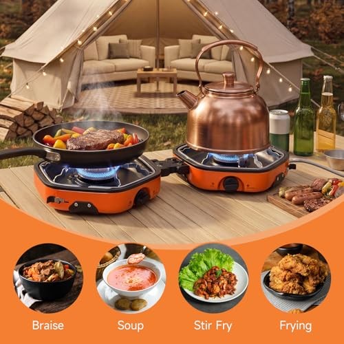 Warmiehomy Double Portable Camping Stove, 17000 BTU, Orange-5