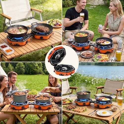 Warmiehomy Double Portable Camping Stove, 17000 BTU, Orange-6