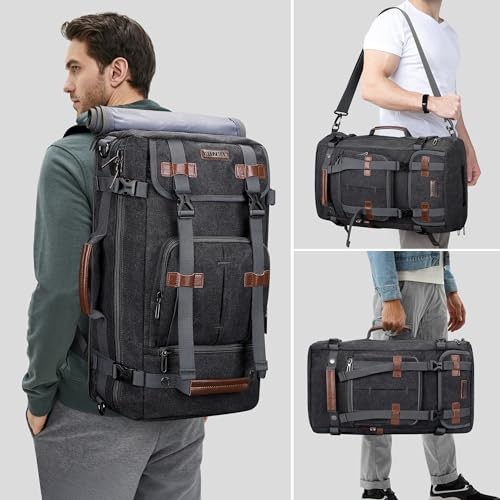 WITZMAN Canvas Vintage Travel Backpack, Large Weekender Daypack Convertible Shoulder Rucksack, Black-1