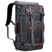 WITZMAN Canvas Vintage Travel Backpack, Large Weekender Daypack Convertible Shoulder Rucksack, Black