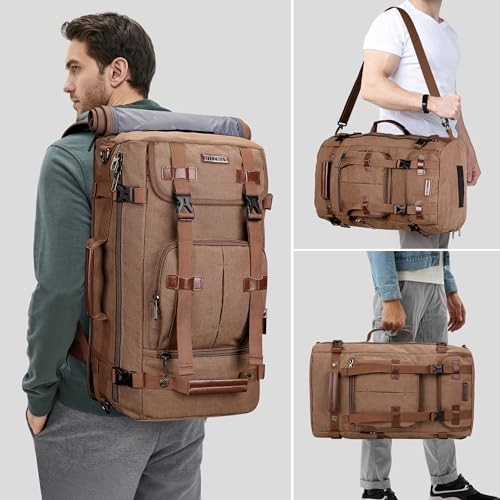 WITZMAN Canvas Vintage Travel Backpack, Brown-1