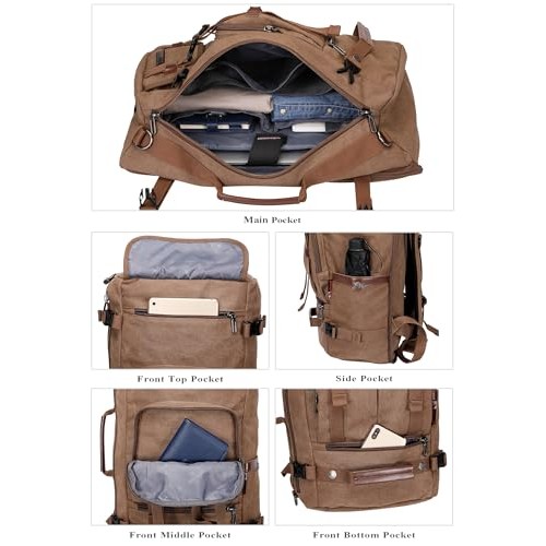 WITZMAN Canvas Vintage Travel Backpack, Brown-2