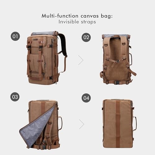 WITZMAN Canvas Vintage Travel Backpack, Brown-3