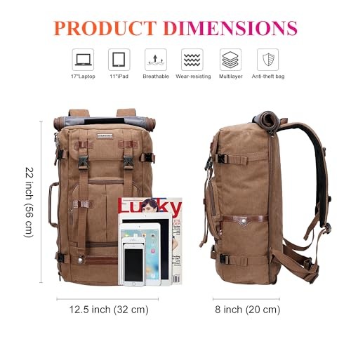 WITZMAN Canvas Vintage Travel Backpack, Brown-6