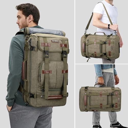 WITZMAN Canvas Vintage Travel Backpack, Light Green-1
