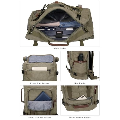 WITZMAN Canvas Vintage Travel Backpack, Light Green-2