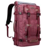 WITZMAN Canvas Vintage Travel Backpack, Large Convertible Weekender Bag, Red