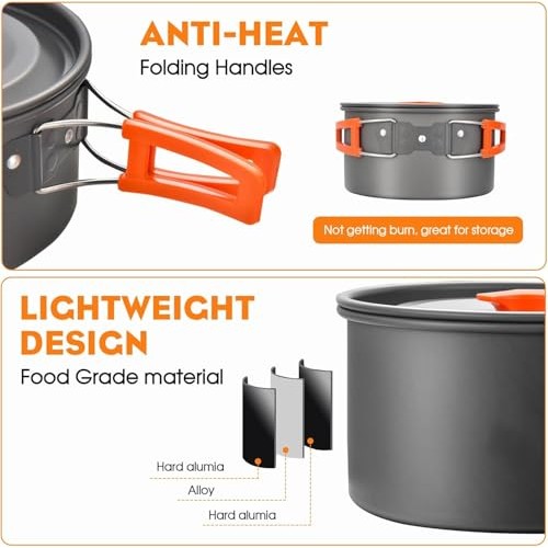 Yeqqzq Camping Cookware Set for 2 to 3 People-3