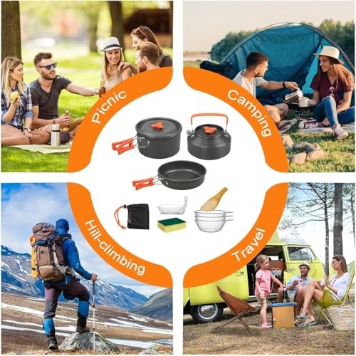 Yeqqzq Camping Cookware Set for 2 to 3 People-5