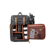 YuanWen Grey DSLR Camera Canvas Backpack with Front Access, Large Capacity