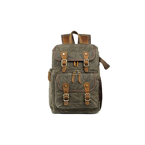 YuanWen DSLR camera canvas backpack, large capacity, front-open, green-1