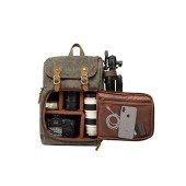YuanWen DSLR camera canvas backpack, large capacity, front-open, green