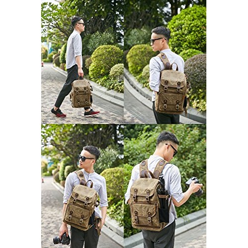 YuanWen DSLR camera canvas backpack, large capacity, front-open, green-5