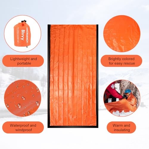 YUFFQOPC 2 Pack Emergency Sleeping Bag with 2 Survival Whistles and 2 Carabiners-2